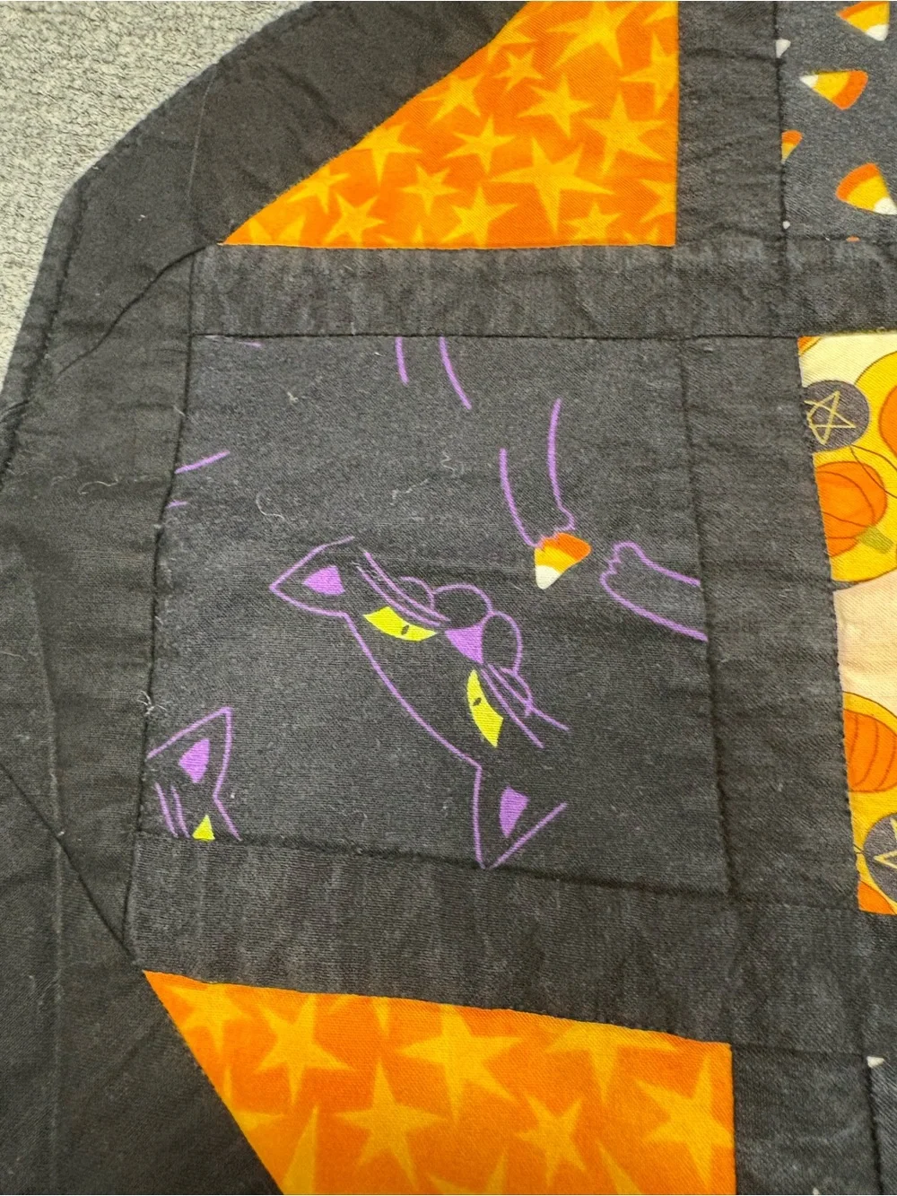Octagonal Halloween Quilted Table Topper in Black and Orange